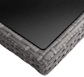 9 pcs conjunto de jantar para jardim vime PE e vidro cinzento
