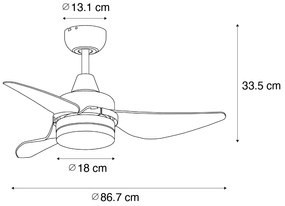 Ventilador de teto branco com LED e comando remoto - Yuki Moderno