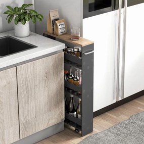 Carrinho de cozinha estreito 47,5 x 20 x 80,5 cm de 4 níveis com rodas com pega e estantes abertas para espaços pequenos Cinzento