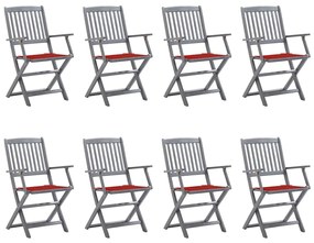 Cadeiras de exterior dobráveis 8pcs c/ almofadões acácia maciça