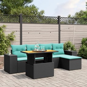 vidaXL 6 pcs conjunto de sofás p/ jardim c/ almofadões vime PE preto