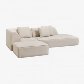Sofá De Canto Modular Cardea De 2 Peças Com Chaise À Direita E Pufe Estofado Chenille Beige Creme - Sklum