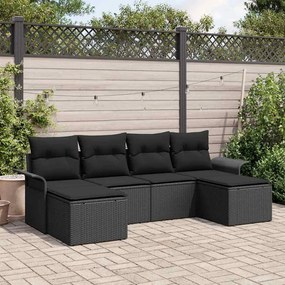 vidaXL Conjunto de Sofá de Jardim de 6 peças com Almofadas Preto Rattan Poliéster
