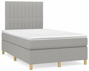 Cama box spring c/ colchão e LED 120x190 cm tecido cinza-claro