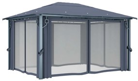 Gazebo c/ cortinas e cordões luzes LED 4x3 m alumínio antracite