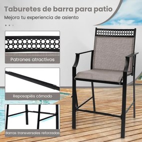 Conjunto de 2 bancos de bar para Jardim com apoio para os pés em metal à altura do balcão para jardim, piscina, varanda, cozinha Castanho