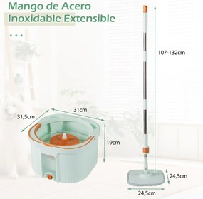 Conjunto de esfregona giratória com balde Sistema de separação de água limpa e suja Cabeça quadrada Autoescorregável Profunda 360° Cor verde