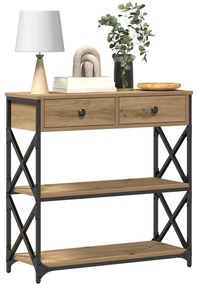 Mesa de Console vidaXL Carvalho Artesanal 75x28x75 cm Madeira e Aço