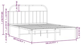 Estrutura de cama com cabeceira 140x200 cm metal preto