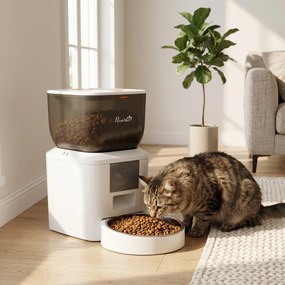 Dispensador Automático de Ração para Gatos 4 L App de Controlo com Gravador 10 s, Taça, Branco