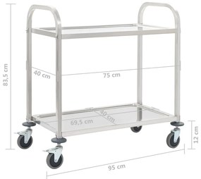 Carrinho de cozinha de 2 níveis 95x45x83,5 cm aço inoxidável