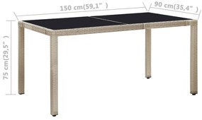 7 pcs conjunto jantar exterior com almofadões vime PE bege