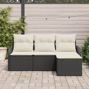 Conjunto de Sofá de Jardim vidaXL 4 Peças com Almofadas Preto de Ratta