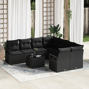 Conjunto de Sofás de Jardim vidaXL de 9 Peças com Almofadas Preto Ratt