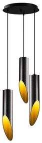 Candeeiro de Teto Kesik – Preto e Dourado – Diâmetro 33 cm, Altura 135