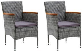 3 pcs conjunto de jantar p/ jardim c/ almofadões vime PE cinza