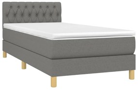 Cama box spring c/ colchão e LED 90x190 cm tecido cinza-escuro