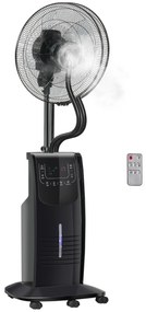 HOMCOM Ventoinha Nebulizadora 90W com Oscilação Controlo Remoto 5 Lâminas Depósito de Água 3,1L 3 Velocidades Temporizador e Rodas 44,5x44,5x135 cm Preto