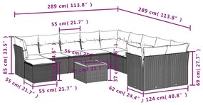 12 pcs conjunto de sofás p/ jardim com almofadões vime PE bege