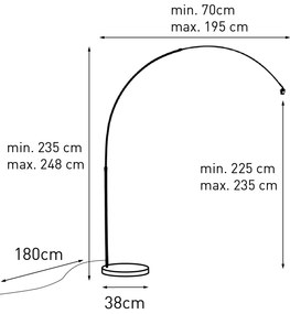 Candeeiro de Arco em Aço com Base em Mármore Branco Ajustável - XXL