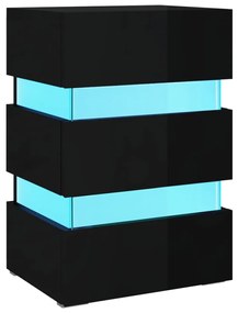 Mesa de Cabeceira Giancarlo com Luzes LED - Preto Brilhante - Design M