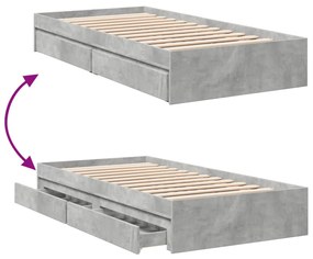 Estrutura de cama c/ gavetas derivados de madeira cinza-cimento