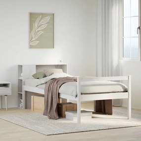 vidaXL Cama com estante sem colchão 75x190 cm pinho maciço branco