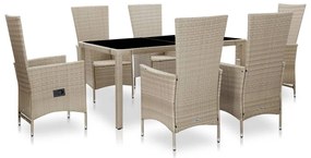 vidaXL 7 pcs conjunto jantar exterior com almofadões vime PE bege