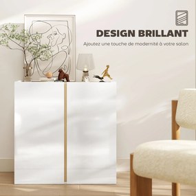 Aparador de alto brilho, móvel de arrumação com 2 portas com fecho amortecido e prateleira ajustável, 80 x 40 x 80 cm, branco