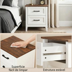 Mesa de Cabeceira Mesa de Cabeceira com 2 Gavetas Estilo Rústico 45x30x50 cm Branco