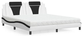 vidaXL Cama com colchão 180x200 cm couro artificial preto e branco
