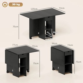 Mesa de Jantar Dobrável, 120 x 72 x 75 cm (CADEIRAS NÃO INCLUIDAS), com Arrumação Integrada, Preta