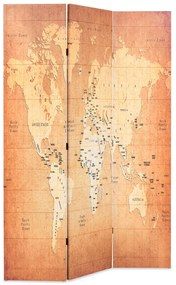 Biombo dobrável mapa mundo 120x170 cm amarelo