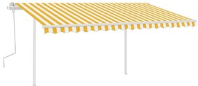 Toldo retrátil manual com postes 4,5x3,5 m amarelo e branco