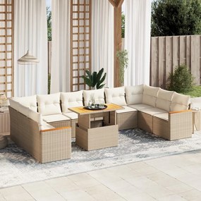 11 pcs conjunto sofás de jardim c/ almofadões vime PE bege