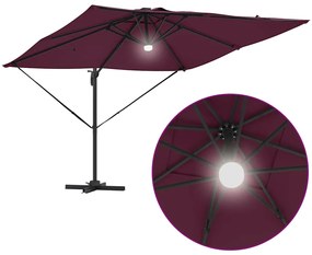 Parasol Cantilever Roma com LEDs Vermelho Bordeaux 286x285x270 cm em A