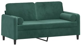 Sofá 2 lug. c/ almofadas decorativas 140cm veludo verde-escuro