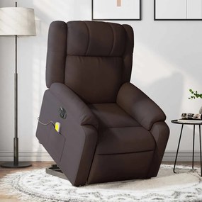 vidaXL Poltrona elétrica elevatória massagens tecido castanho-escuro