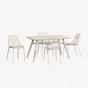 Conjunto De Mesa Retangular 135x80 Cm Scand E 4 Cadeiras De Jardim Maeba Tapioca Bege - Sklum