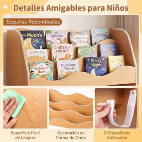 Móvel de Arrumação Infantil com Estante e Gavetas, 82 x 30 x 76 cm, 3 Prateleiras Abertas, Natural