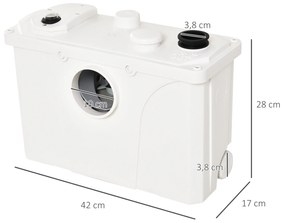 HomCom Bomba Trituradora de Águas Residuais para Casa de banho, Lavatório ou Cozinha Trituradora de 600 W com 3 Entradas - 51 x 21 x 31 cm