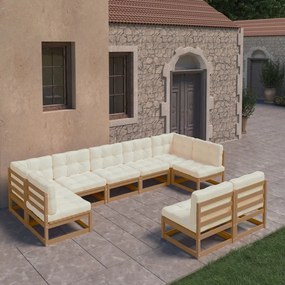 vidaXL 9pcs conj. lounge jardim e almofadões pinho maciço castanho mel
