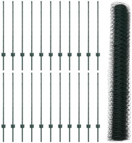 Postes de Cerca vidaXL 11 pcs Canal U Verde 100 cm Aço