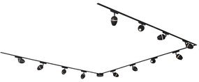 Sistema de iluminação de trilho moderno com 12 focos pretos monofásicos - Magnetic Eggy