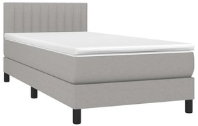 Cama box spring c/ colchão e LED 90x190 cm tecido cinza-claro