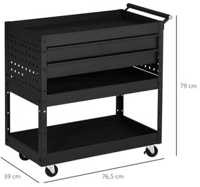 Carro de Ferramentas para Oficina com Rodas Carga 70kg Carro de Ferramentas com 2 Gavetas e 3 Prateleiras de Armazenamento para Garagem Oficina Mecâni