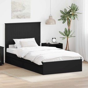 vidaXL Cama com Armazenamento Preto 100 x 200 cm Madeira processada