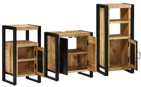 Conjunto de Móveis para Banheiro 3 pcs Madeira de manga maciça