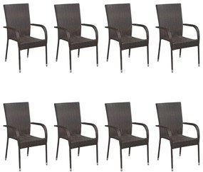 9 pcs conjunto de jantar para jardim vime PE castanho