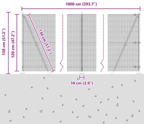Cerca de Fio Soldado com 7 Postes Flangeados Cinza 1.2x10 m Aço